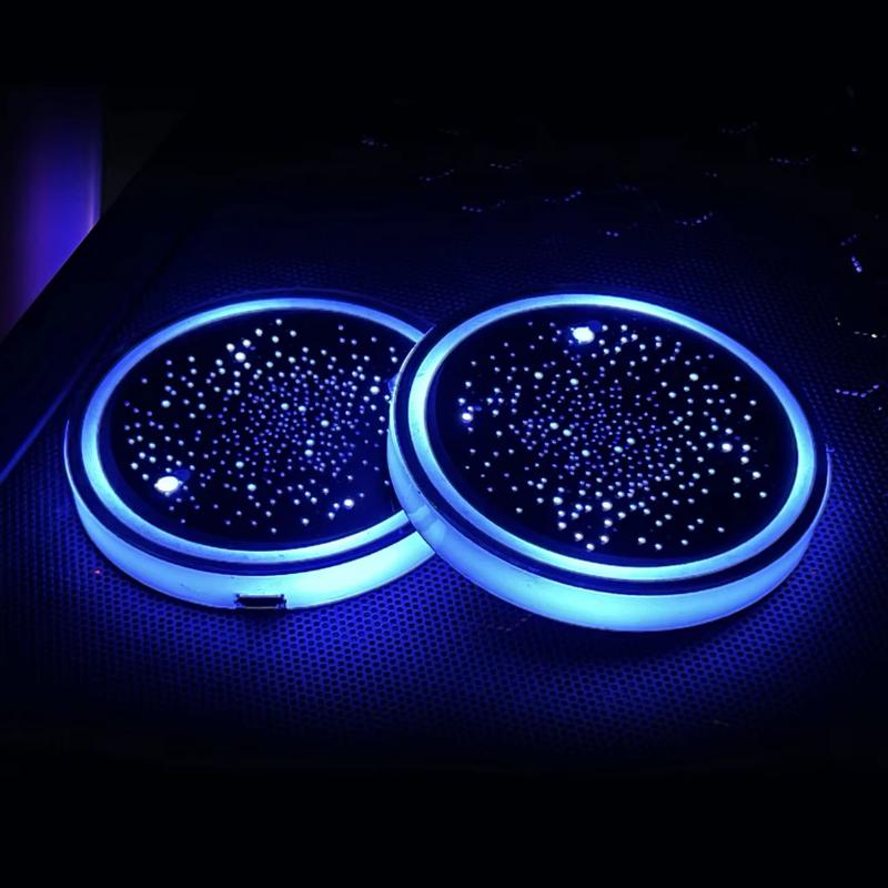 2PCS/4PCS LED Cup Holder Lights for Car,Rechargeable 7 Color