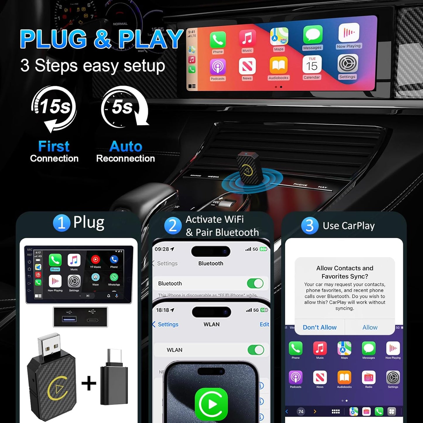 Wireless Apple CarPlay Adapter for Factory Wired Carplay