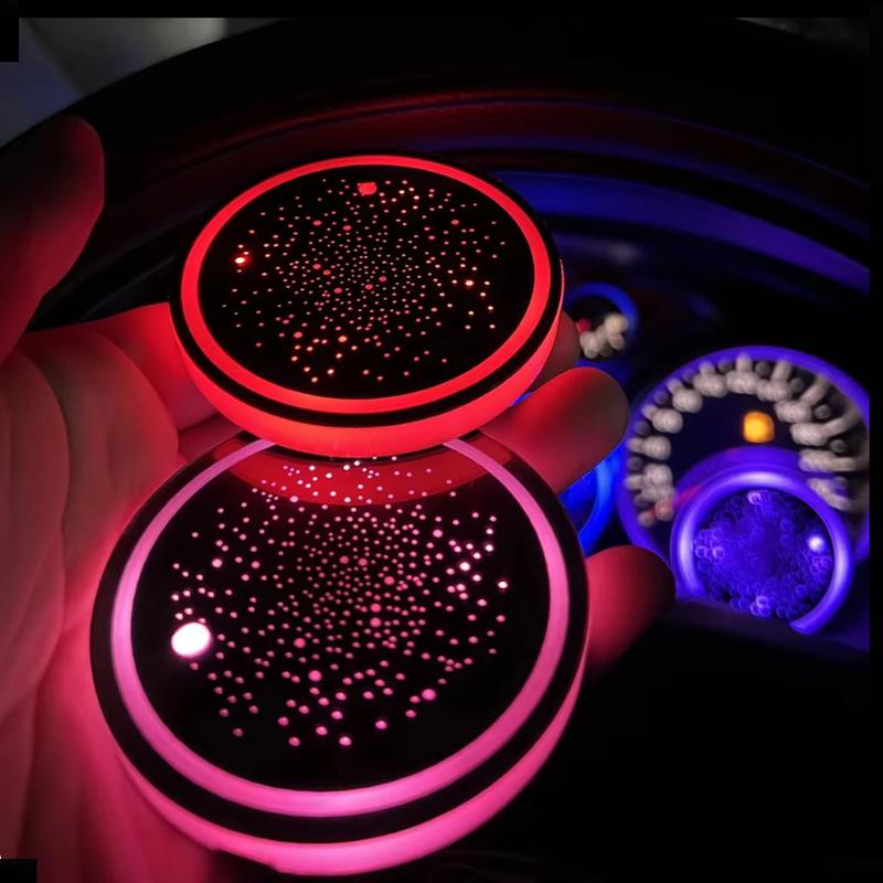 2PCS/4PCS LED Cup Holder Lights for Car,Rechargeable 7 Color