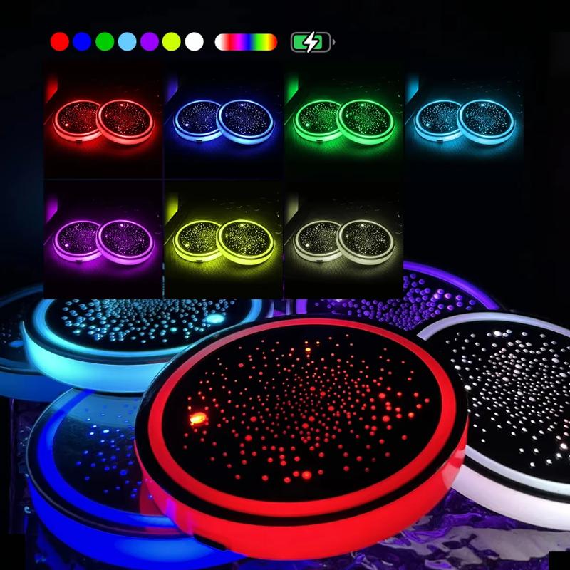 2PCS/4PCS LED Cup Holder Lights for Car,Rechargeable 7 Color